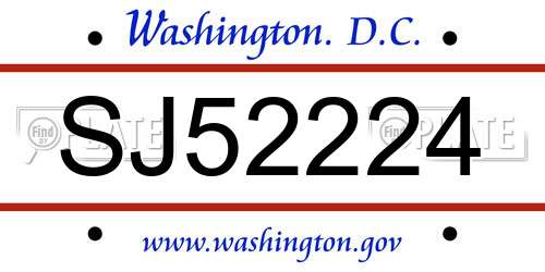 SJ52224 District Of Columbia License Plate