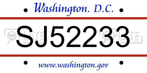 SJ52233 District Of Columbia License Plate