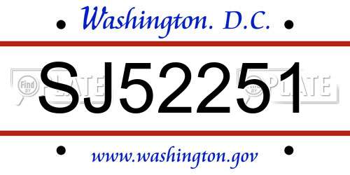 SJ52251 District Of Columbia License Plate