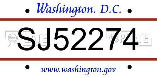 SJ52274 District Of Columbia License Plate