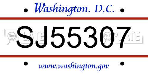 SJ55307 District Of Columbia License Plate