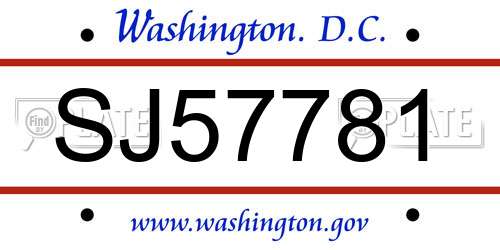 SJ57781 District Of Columbia License Plate