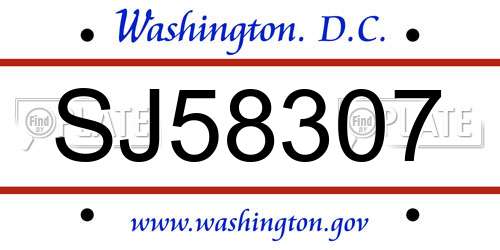 SJ58307 District Of Columbia License Plate