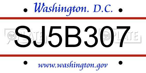 SJ5B307 District Of Columbia License Plate