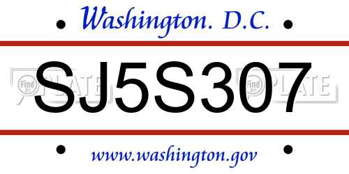 SJ5S307 District Of Columbia License Plate