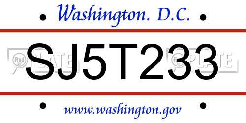 SJ5T233 District Of Columbia License Plate