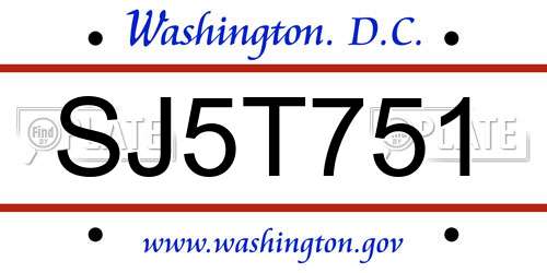 SJ5T751 District Of Columbia License Plate