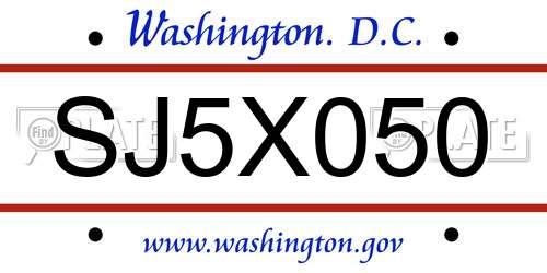 SJ5X050 District Of Columbia License Plate