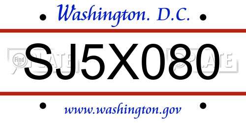 SJ5X080 District Of Columbia License Plate