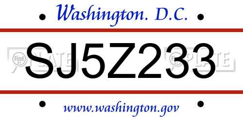 SJ5Z233 District Of Columbia License Plate