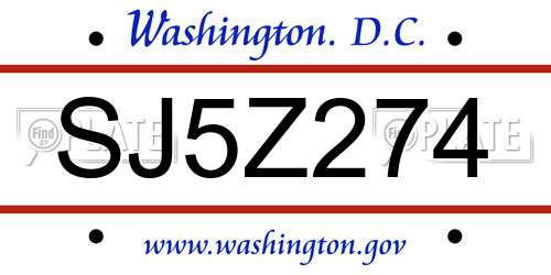 SJ5Z274 District Of Columbia License Plate