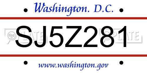 SJ5Z281 District Of Columbia License Plate