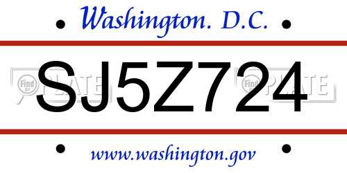 SJ5Z724 District Of Columbia License Plate