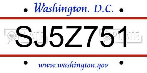 SJ5Z751 District Of Columbia License Plate