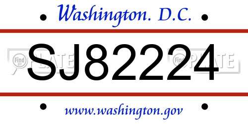 SJ82224 District Of Columbia License Plate