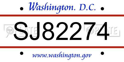 SJ82274 District Of Columbia License Plate