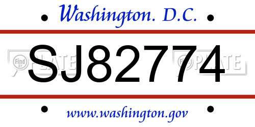 SJ82774 District Of Columbia License Plate
