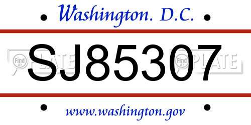 SJ85307 District Of Columbia License Plate