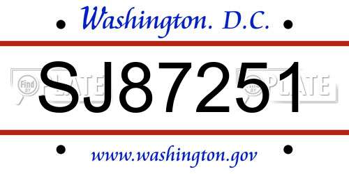 SJ87251 District Of Columbia License Plate