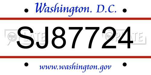 SJ87724 District Of Columbia License Plate