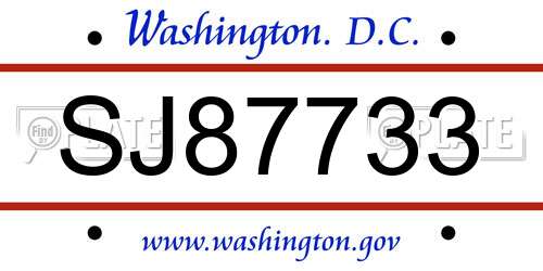 SJ87733 District Of Columbia License Plate