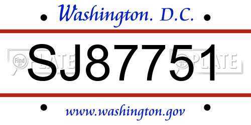 SJ87751 District Of Columbia License Plate