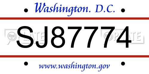 SJ87774 District Of Columbia License Plate