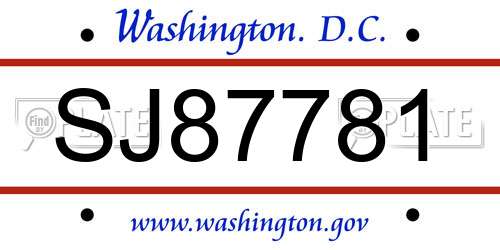 SJ87781 District Of Columbia License Plate