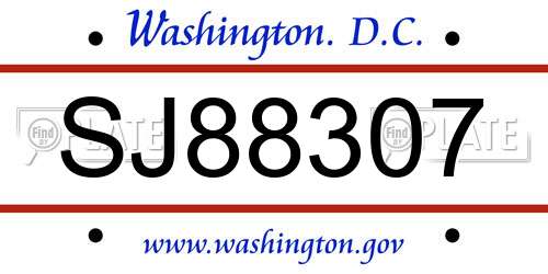 SJ88307 District Of Columbia License Plate