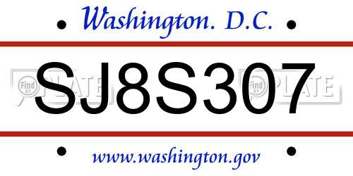 SJ8S307 District Of Columbia License Plate