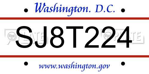 SJ8T224 District Of Columbia License Plate