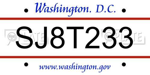 SJ8T233 District Of Columbia License Plate