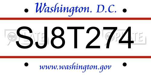 SJ8T274 District Of Columbia License Plate
