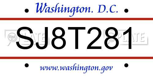 SJ8T281 District Of Columbia License Plate