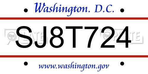 SJ8T724 District Of Columbia License Plate