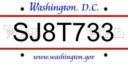 SJ8T733 District Of Columbia License Plate