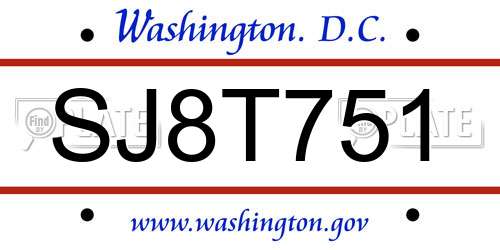 SJ8T751 District Of Columbia License Plate