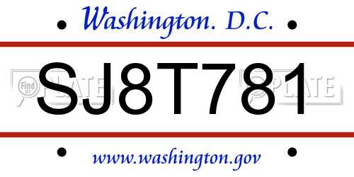 SJ8T781 District Of Columbia License Plate