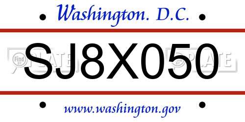 SJ8X050 District Of Columbia License Plate