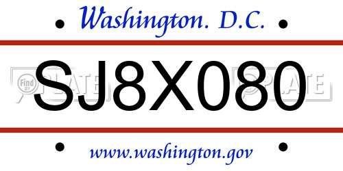 SJ8X080 District Of Columbia License Plate