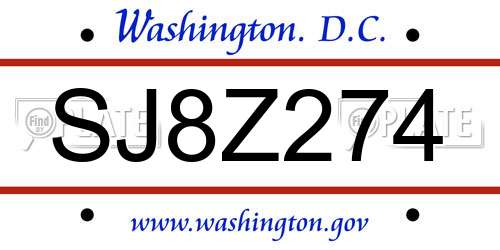 SJ8Z274 District Of Columbia License Plate