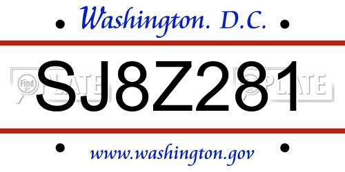 SJ8Z281 District Of Columbia License Plate