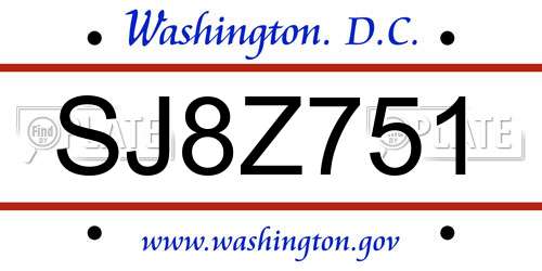 SJ8Z751 District Of Columbia License Plate