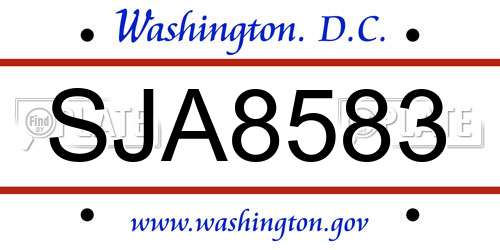SJA8583 District Of Columbia License Plate
