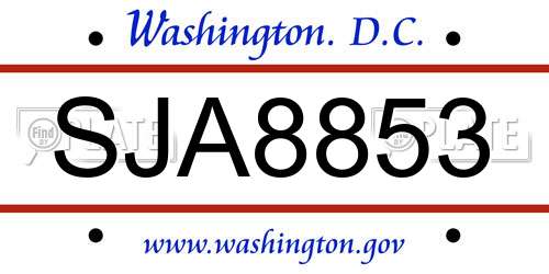 SJA8853 District Of Columbia License Plate