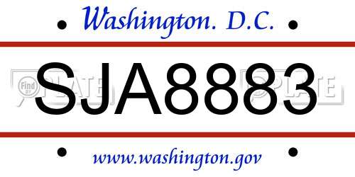 SJA8883 District Of Columbia License Plate