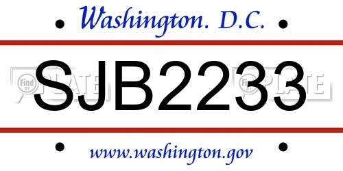 SJB2233 District Of Columbia License Plate