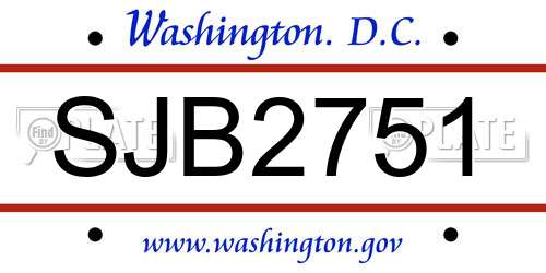 SJB2751 District Of Columbia License Plate