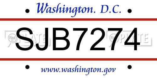 SJB7274 District Of Columbia License Plate