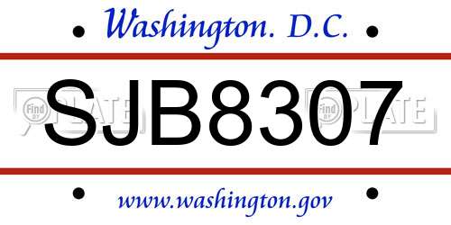SJB8307 District Of Columbia License Plate